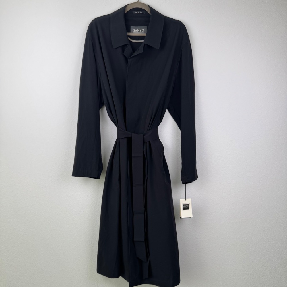 Sanyo Trench Coat Womens Medium Black New Minimalist Classic Office VTG New